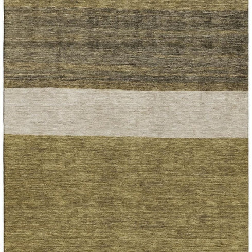 5' X 8' Coffee Ivory And Gray Striped Washable Area Rug With UV Protection