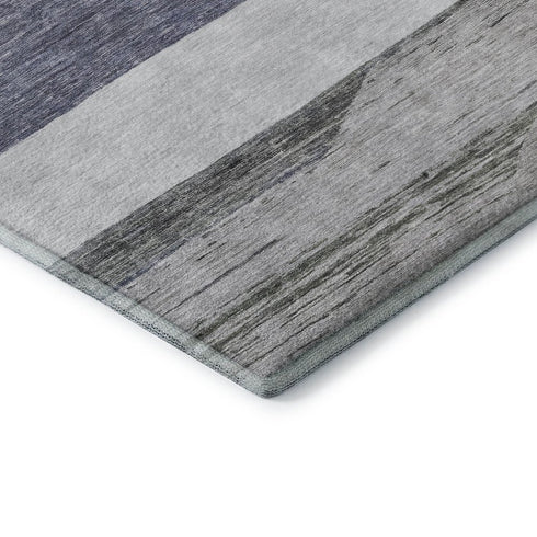 5' X 8' Denim Blue Ivory And Gray Striped Washable Area Rug With UV Protection