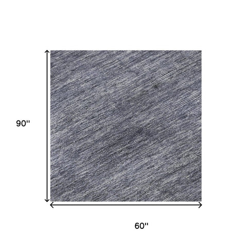 5' X 8' Denim Blue Ivory And Gray Striped Washable Area Rug With UV Protection