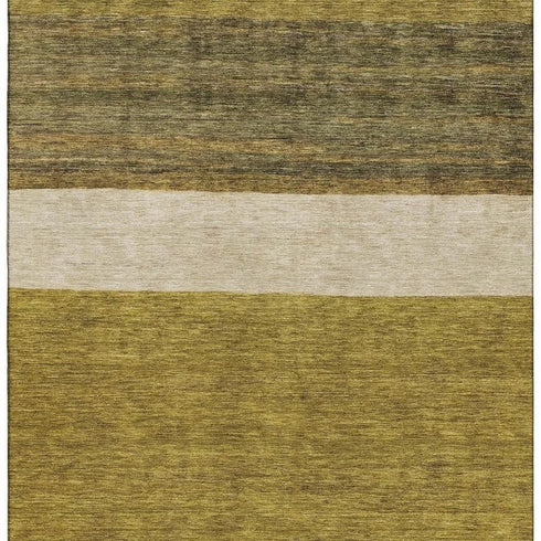 5' X 8' Gold Ivory And Gray Striped Washable Area Rug With UV Protection