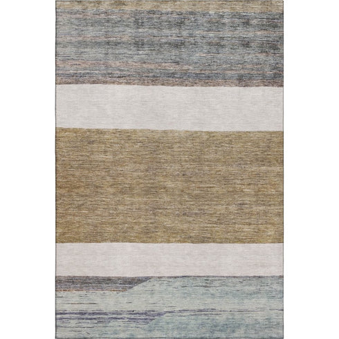 5' X 8' Coffee Ivory And Taupe Striped Washable Area Rug With UV Protection
