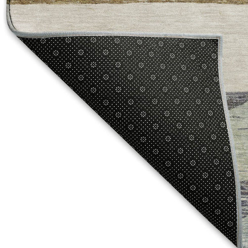 5' X 8' Coffee Ivory And Taupe Striped Washable Area Rug With UV Protection
