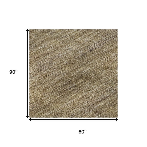 5' X 8' Coffee Ivory And Taupe Striped Washable Area Rug With UV Protection