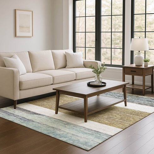 8' X 10' Coffee Ivory And Taupe Striped Washable Area Rug With UV Protection