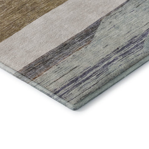 8' X 10' Coffee Ivory And Taupe Striped Washable Area Rug With UV Protection