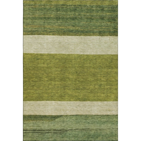 9' X 12' Olive Green And Ivory Striped Washable Area Rug With UV Protection
