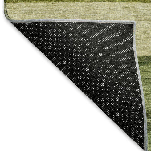 9' X 12' Olive Green And Ivory Striped Washable Area Rug With UV Protection