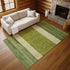 9' X 12' Olive Green And Ivory Striped Washable Area Rug With UV Protection