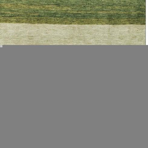 9' X 12' Olive Green And Ivory Striped Washable Area Rug With UV Protection