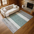 5' X 8' Teal Ivory And Gray Striped Washable Area Rug With UV Protection