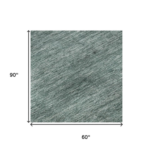 5' X 8' Teal Ivory And Gray Striped Washable Area Rug With UV Protection