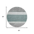 8' Teal Ivory And Gray Striped Washable Round Rug With UV Protection