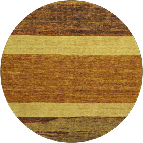 8' Terra Cotta Gold And Brown Striped Washable Round Rug With UV Protection