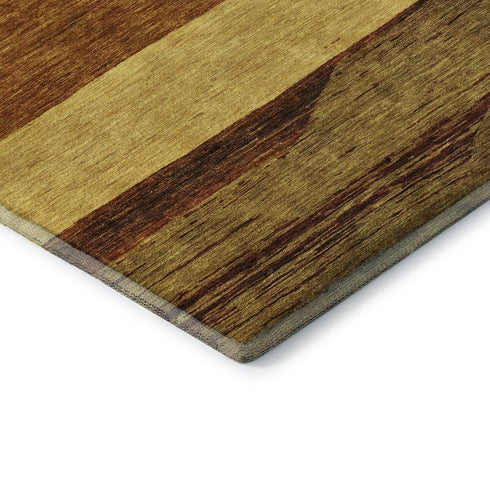 8' Terra Cotta Gold And Brown Striped Washable Round Rug With UV Protection
