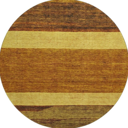 8' Terra Cotta Gold And Brown Striped Washable Round Rug With UV Protection