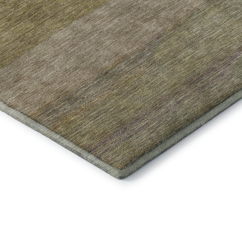 8' Wheat Gold And Linen Striped Washable Round Rug With UV Protection