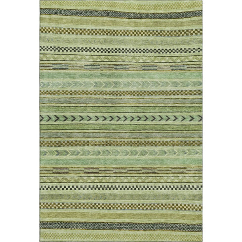 8' X 10' Artichoke Green Gray And Sage Striped Washable Area Rug With UV Protection