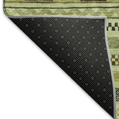 8' X 10' Artichoke Green Gray And Sage Striped Washable Area Rug With UV Protection
