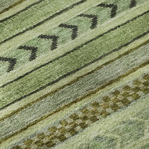 8' X 10' Artichoke Green Gray And Sage Striped Washable Area Rug With UV Protection