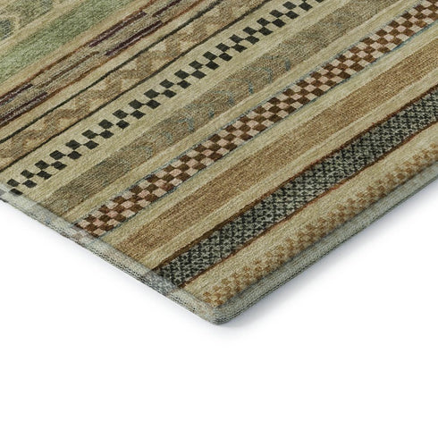5' X 8' Beige Taupe And Brown Striped Washable Area Rug With UV Protection
