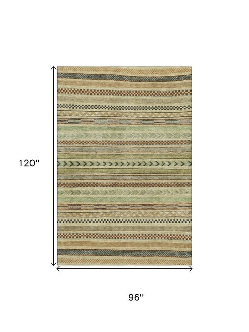8' X 10' Beige Taupe And Brown Striped Washable Area Rug With UV Protection