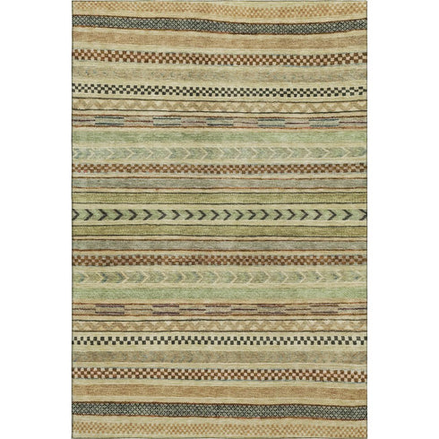 8' X 10' Beige Taupe And Brown Striped Washable Area Rug With UV Protection