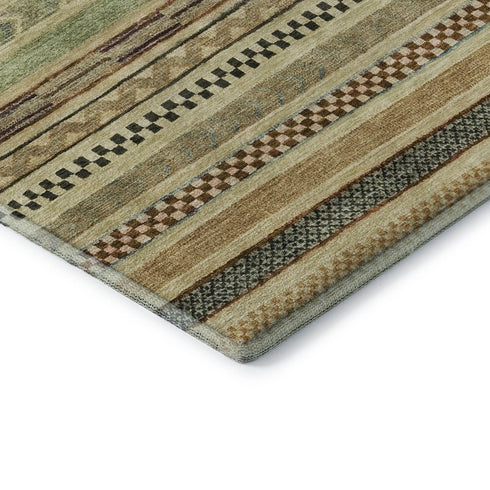 8' X 10' Beige Taupe And Brown Striped Washable Area Rug With UV Protection