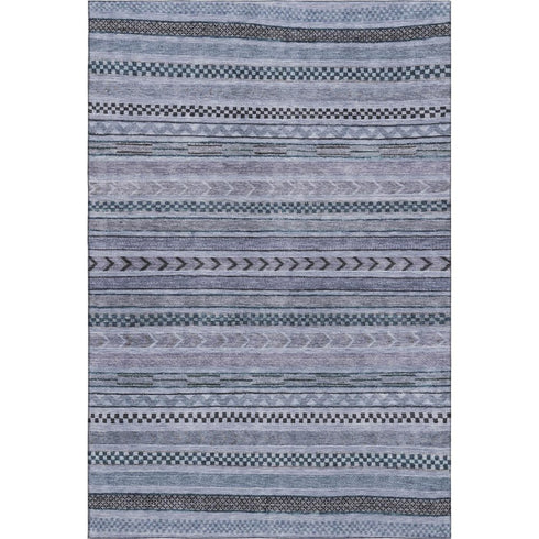 5' X 8' Blue And Gray Striped Washable Area Rug With UV Protection