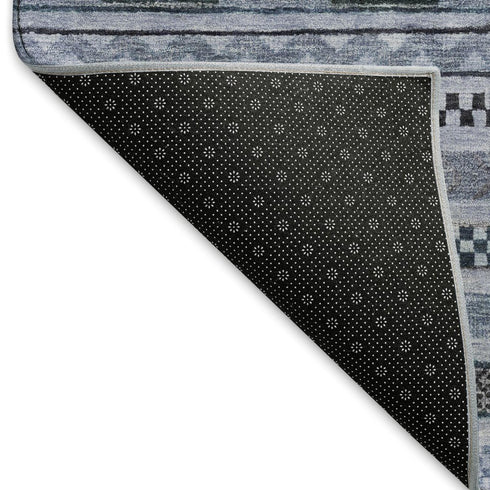 5' X 8' Blue And Gray Striped Washable Area Rug With UV Protection