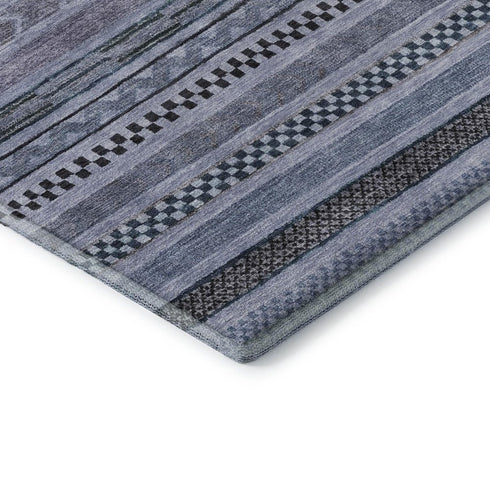 5' X 8' Blue And Gray Striped Washable Area Rug With UV Protection