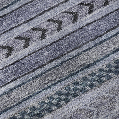 5' X 8' Blue And Gray Striped Washable Area Rug With UV Protection