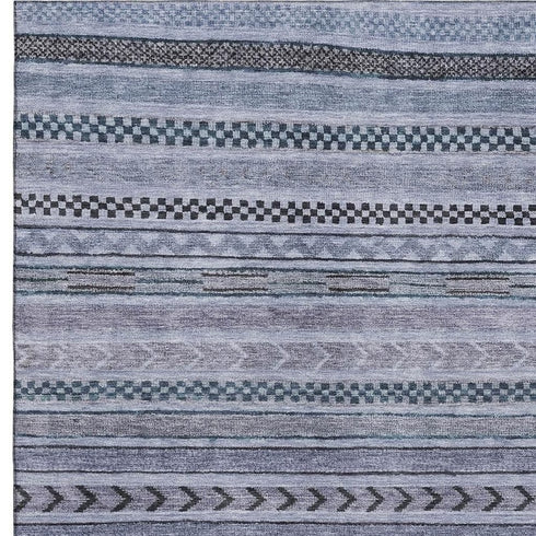 5' X 8' Blue And Gray Striped Washable Area Rug With UV Protection