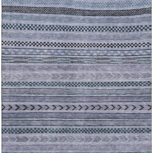 5' X 8' Blue And Gray Striped Washable Area Rug With UV Protection
