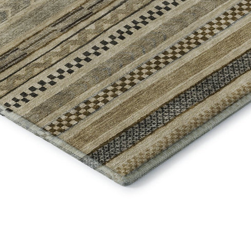 5' X 8' Chocolate Gray And Ivory Striped Washable Area Rug With UV Protection