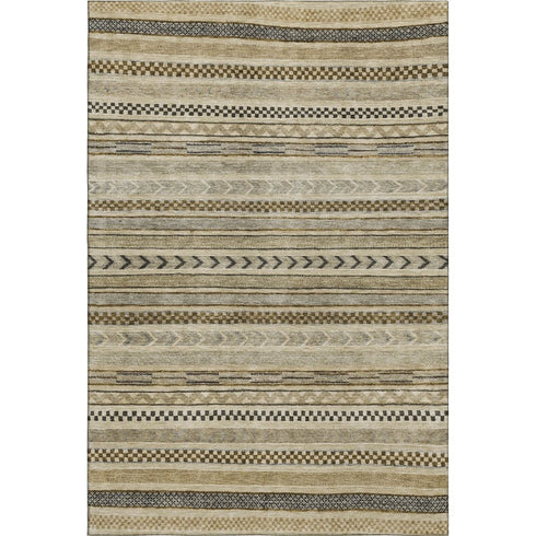 8' X 10' Chocolate Gray And Ivory Striped Washable Area Rug With UV Protection