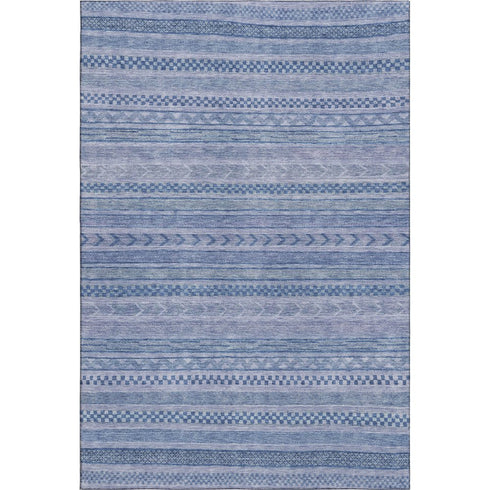 5' X 8' Denim Blue And Gray Striped Washable Area Rug With UV Protection