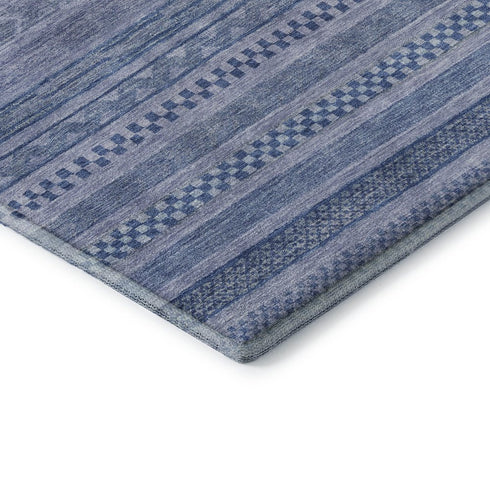 5' X 8' Denim Blue And Gray Striped Washable Area Rug With UV Protection