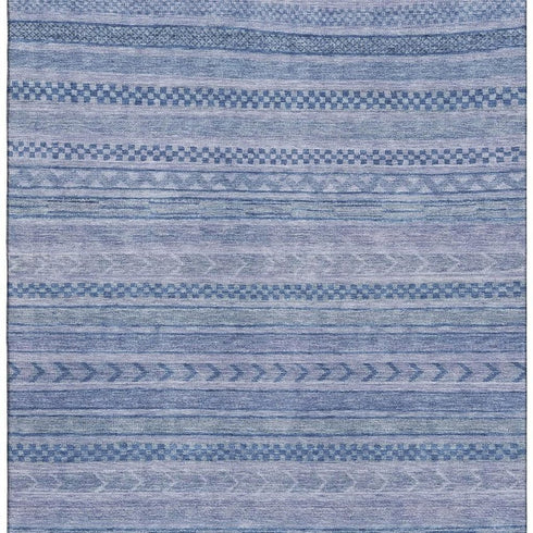 5' X 8' Denim Blue And Gray Striped Washable Area Rug With UV Protection