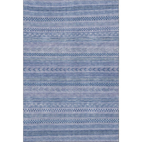 5' X 8' Denim Blue And Gray Striped Washable Area Rug With UV Protection