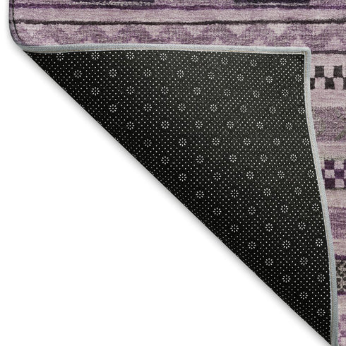 8' X 10' Plum And Gray Striped Washable Area Rug With UV Protection