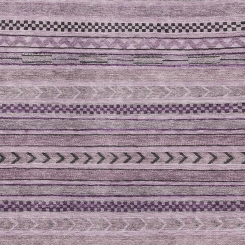 8' X 10' Plum And Gray Striped Washable Area Rug With UV Protection