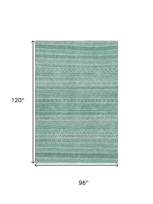8' X 10' Turquoise And Teal Striped Washable Area Rug With UV Protection