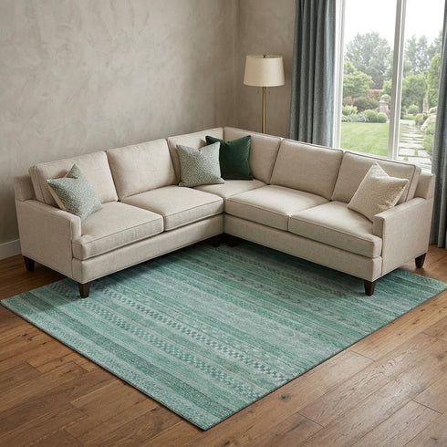 8' X 10' Turquoise And Teal Striped Washable Area Rug With UV Protection