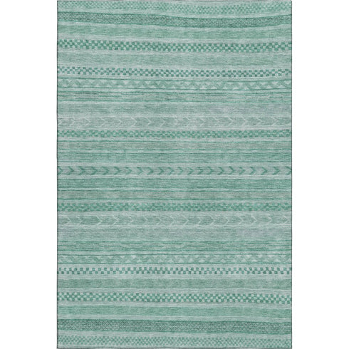 8' X 10' Turquoise And Teal Striped Washable Area Rug With UV Protection