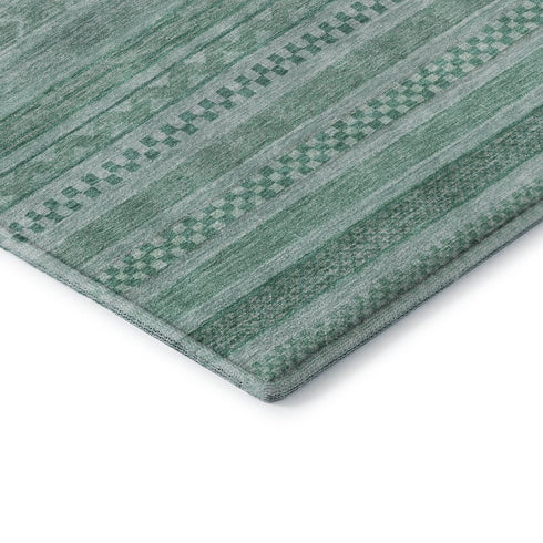 8' X 10' Turquoise And Teal Striped Washable Area Rug With UV Protection