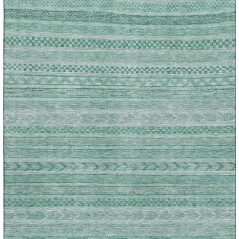 8' X 10' Turquoise And Teal Striped Washable Area Rug With UV Protection
