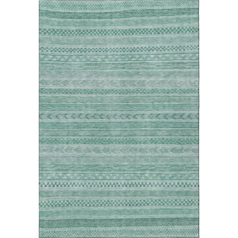 8' X 10' Turquoise And Teal Striped Washable Area Rug With UV Protection