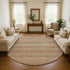 8' Terra Cotta Gold And Beige Striped Washable Round Rug With UV Protection