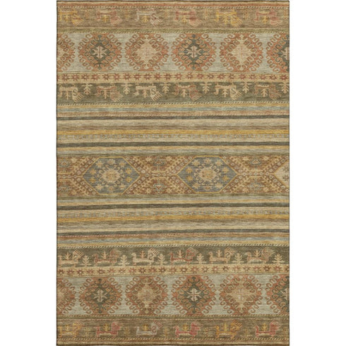 5' X 8' Beige Gold And Gray Medallion Washable Area Rug With UV Protection