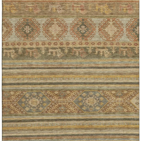 5' X 8' Beige Gold And Gray Medallion Washable Area Rug With UV Protection